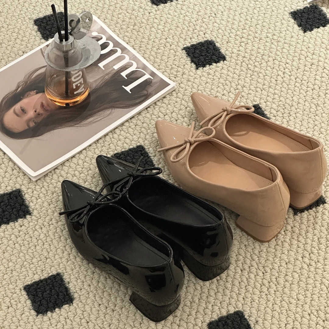 晚睡兰·内增高7cm法式尖头漆皮单鞋女春季百搭显气质浅口工作鞋