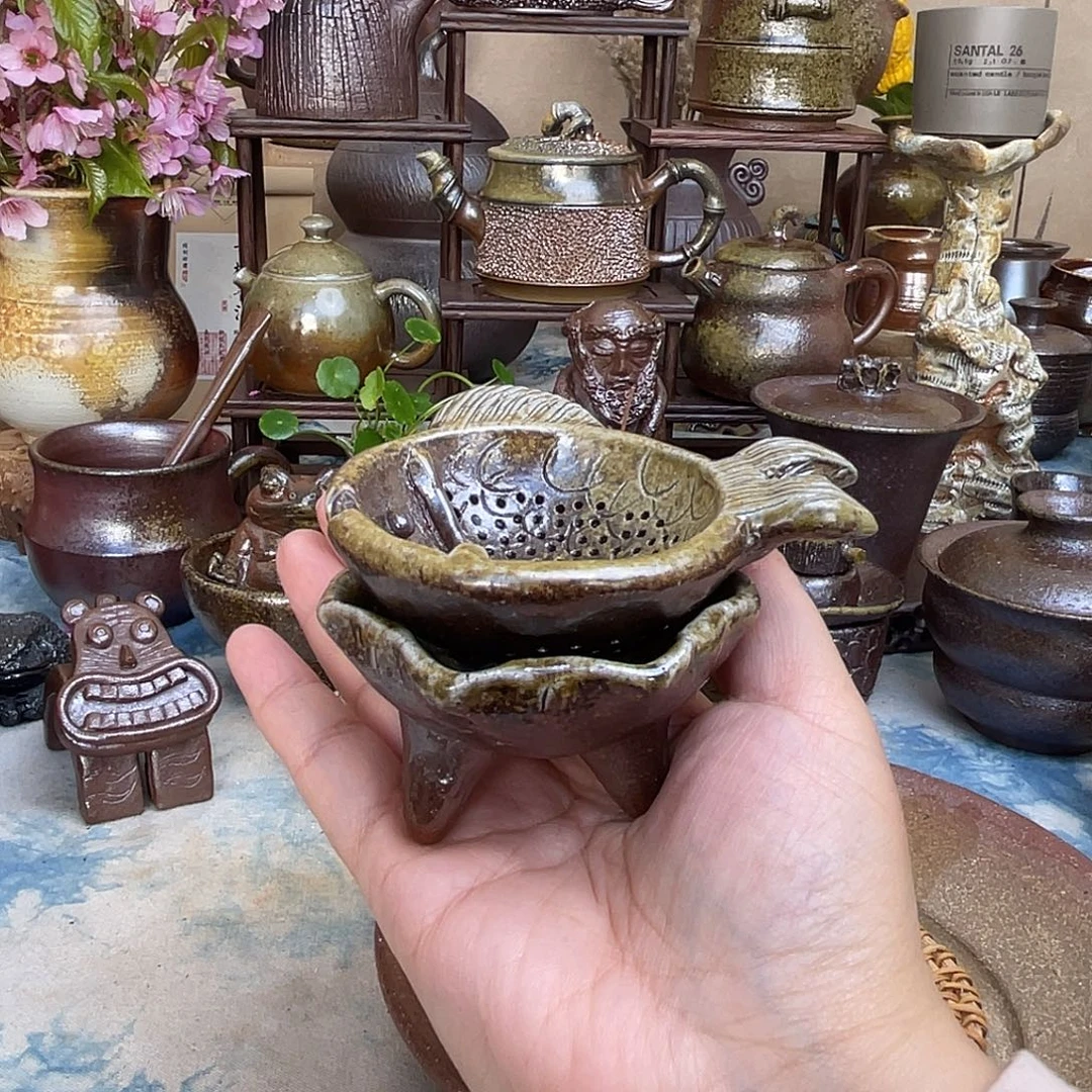 手工特色烤鱼茶漏2件套