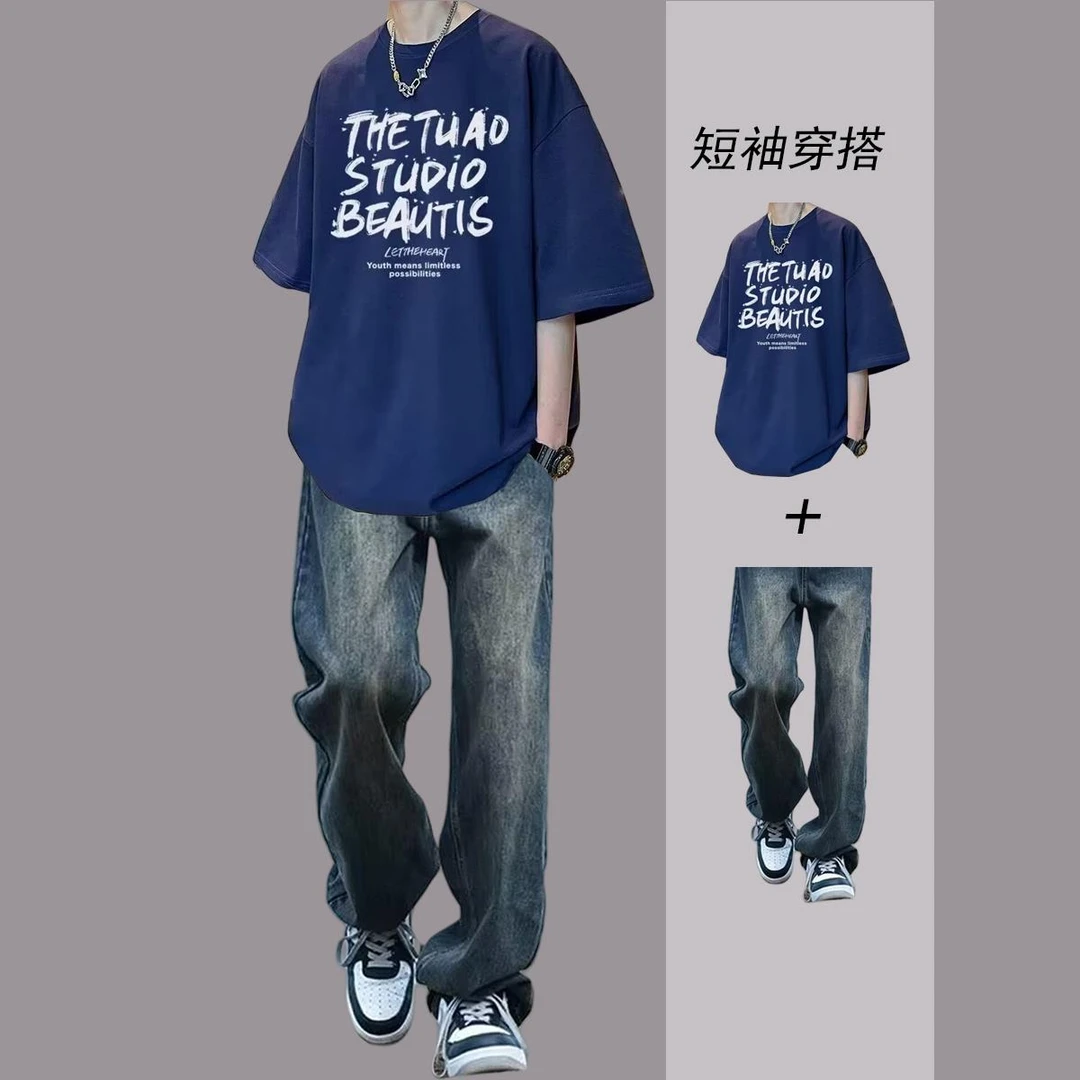 短袖男士t恤夏季新款纯棉百搭ins痞帅青少年爆款重磅半袖衣服男款