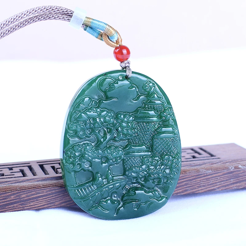 天然和田玉碧玉山水玉牌吊坠男女款玉石挂件项链玉佩玉坠礼物正品