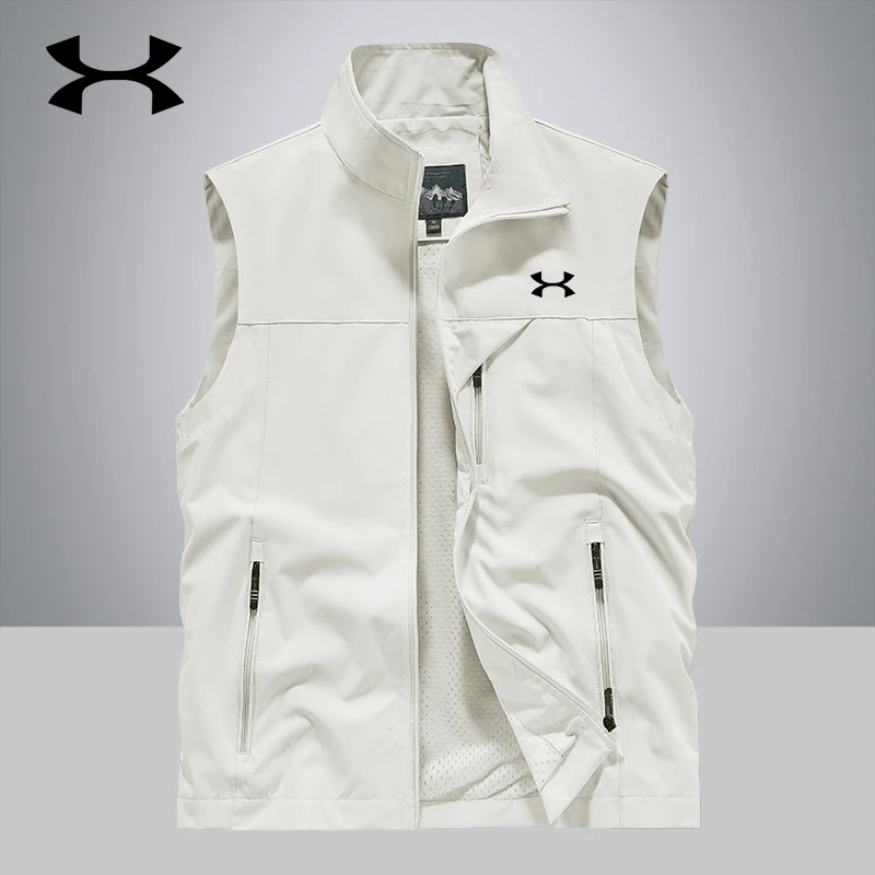 UA男士春秋薄款户外马夹速干休闲坎肩背心时尚大码马甲运动外套男