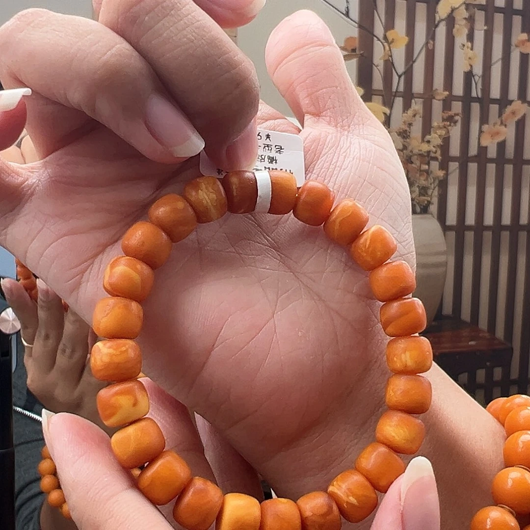 裸石琥珀未镶嵌橘皮手串9mm