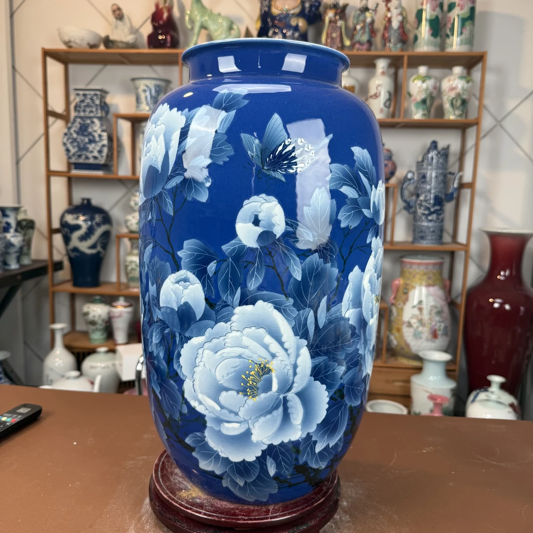 C-521景德镇手工手绘富贵花开冬瓜瓶