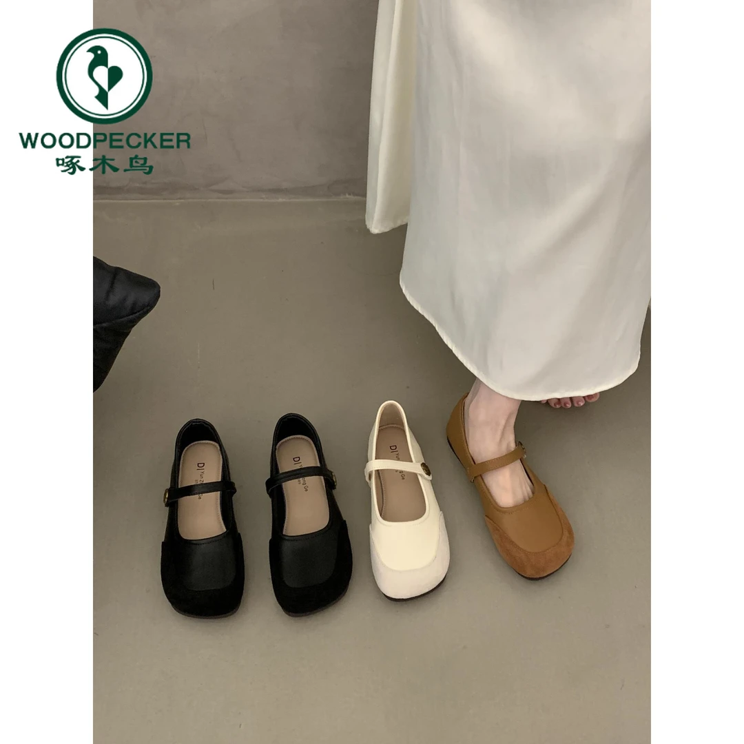 啄木鸟法式平底玛丽珍单鞋女2025年软底芭蕾风豆豆鞋配裙子小皮鞋