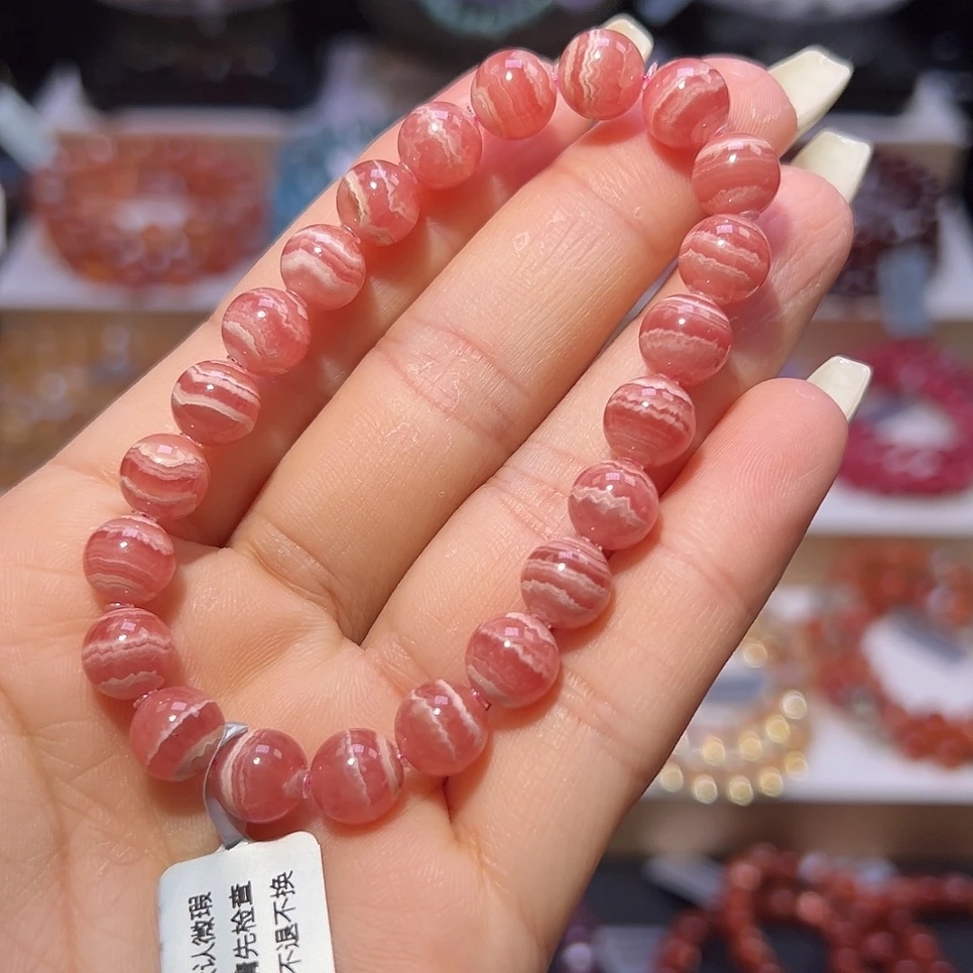 菱锰矿（红纹石）未镶嵌手串毕业级蕾丝红纹石8mm