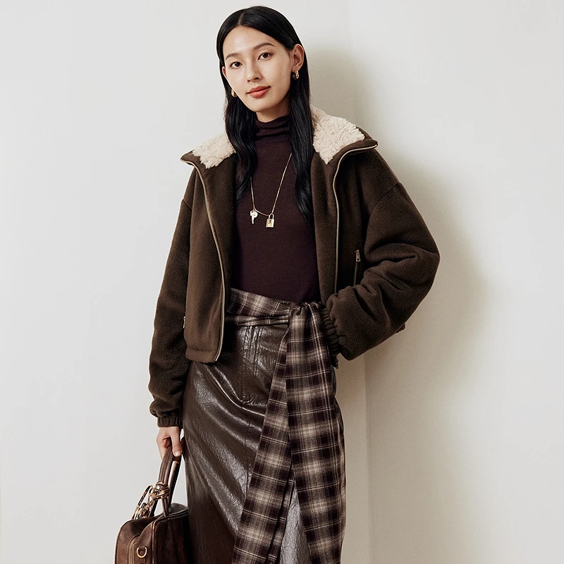 firststation时尚立领摇粒绒宽松短款棉衣外套女25秋新款M120A