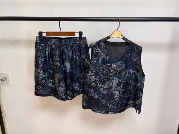 2025夏季新款50桑蚕丝青花瓷新中式套装