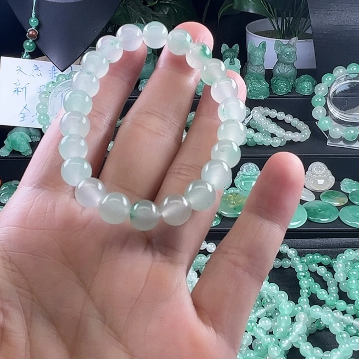 未镶嵌手链石英质玉天然玉石非洲翠白冰飘绿手串