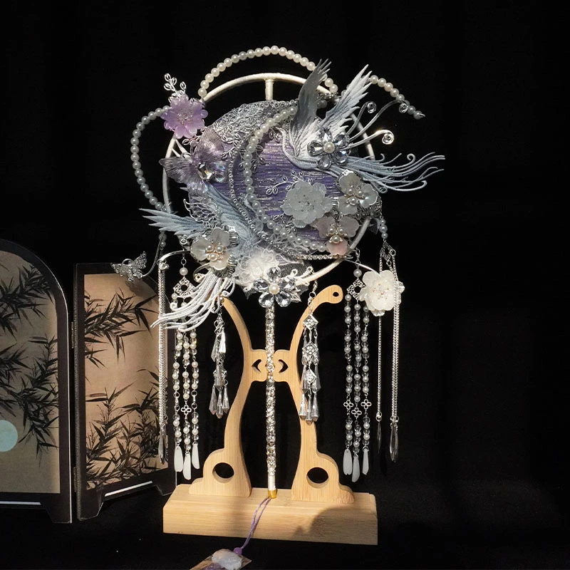 闺蜜新婚礼物原创手工中式婚礼秀禾服紫色双面团扇DIY材料包成品