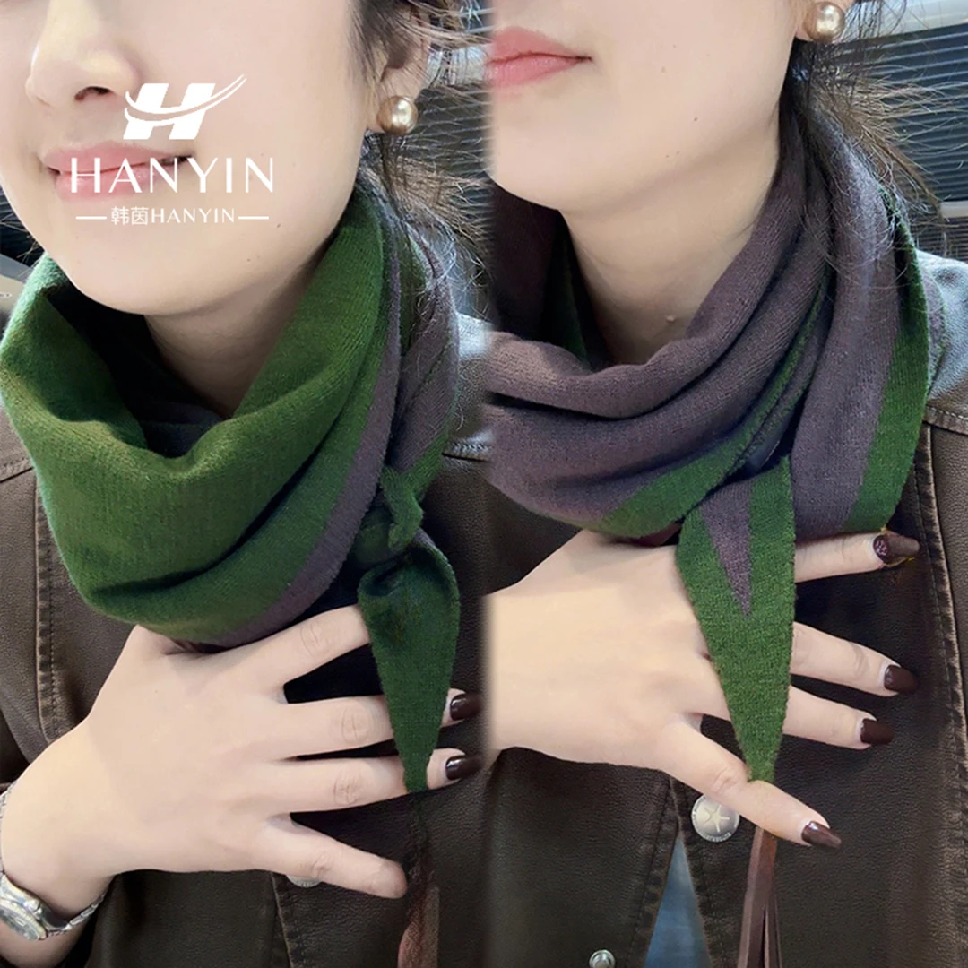 新款时尚针织洋气拼色百搭秋冬季新品围脖围巾高档保暖网红