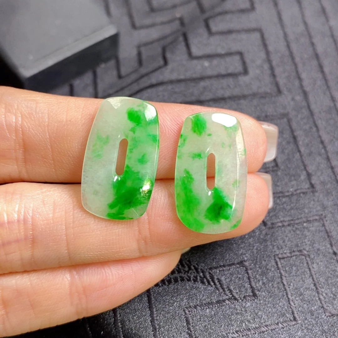 翡翠未镶嵌耳饰飘阳绿色花方糖