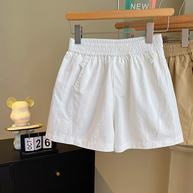 美式复古潮流休闲高腰工装裤女2025夏季新款松紧腰宽松阔腿短裤子