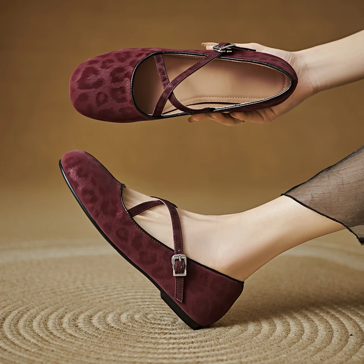 1cm 法式气质百搭浅口豹纹玛丽珍鞋春季简约休闲时尚舒适软底单鞋