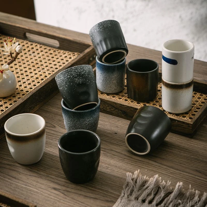 日式餐具陶瓷茶杯复古杯子直身杯家用水杯日韩餐厅商用热水冷水杯