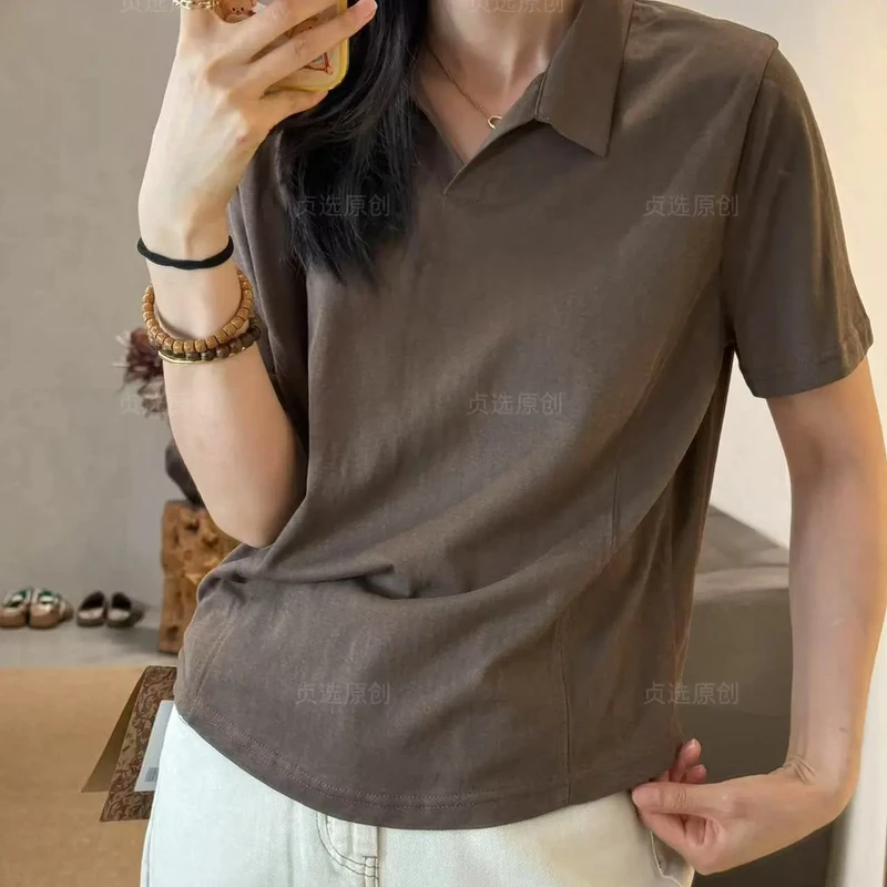 6118-夏季女款宽松V领短袖T恤简约百搭显瘦遮肉