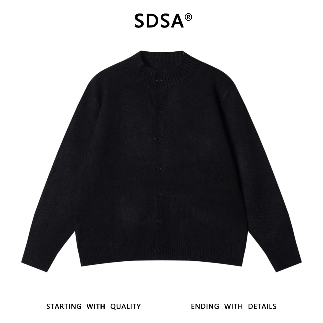 SDSA男士秋冬新款痞帅男装潮牌纯色纽扣开衫针织衫百搭圆领毛衣