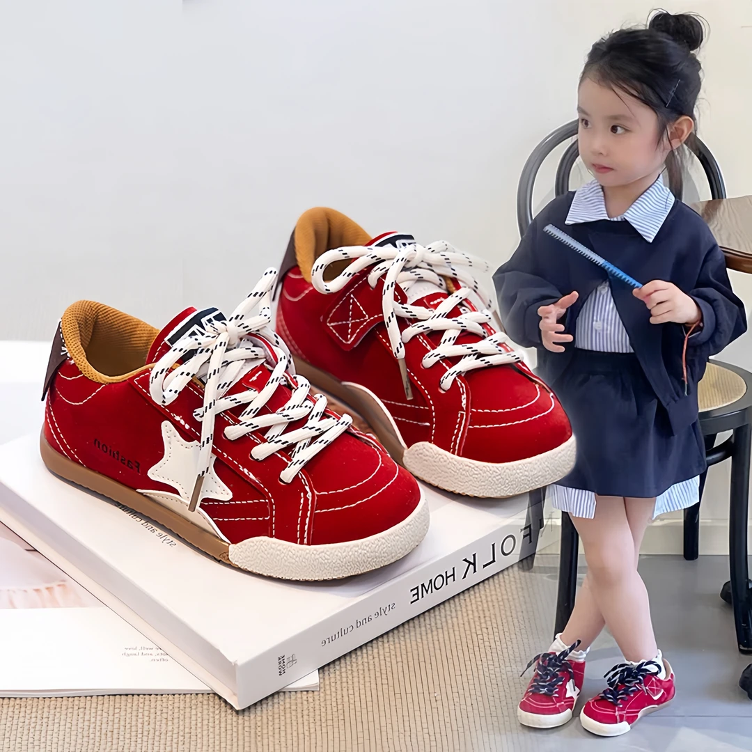 ABC女童板鞋2025春秋新款儿童运动鞋休闲中大童红色星星鞋德训鞋