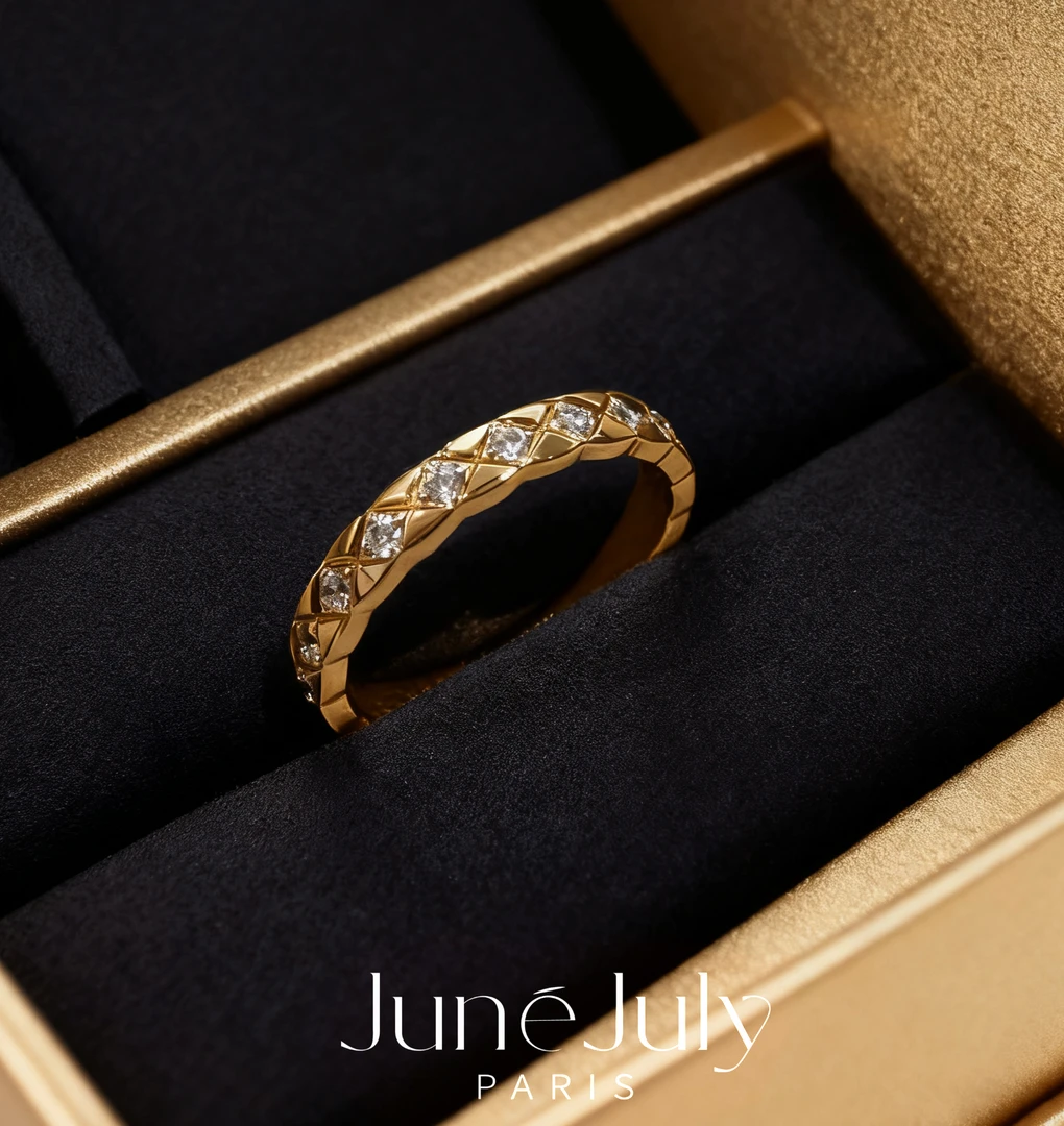 铜合金戒指 JuneJuly C新款菱格纹满闪细款戒指 1127细戒指