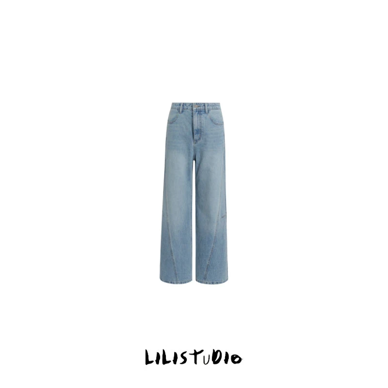 PCNY「斜边拼缝」不理理早春新款女装水洗磨白阔腿牛仔裤外套