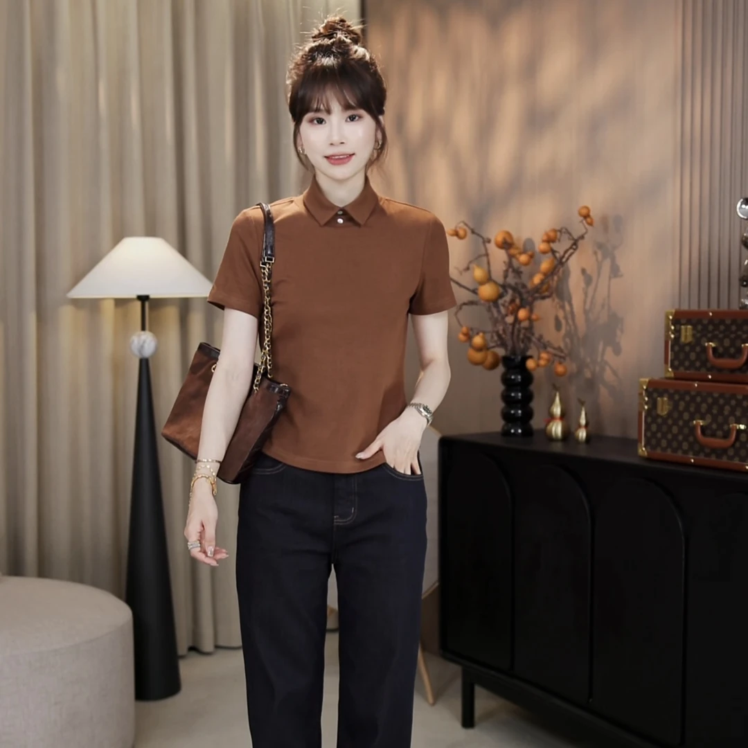 LMENY”百穿不腻“翻领纽扣亲肤短袖打底T恤25CT004