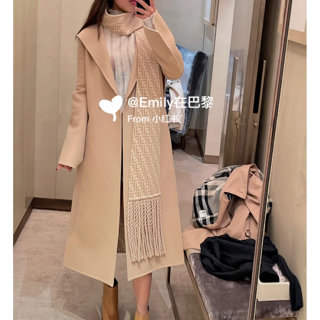 99新 FENDI/芬迪 SS23满印老花流苏中长款羊毛大衣 40码 ys000718