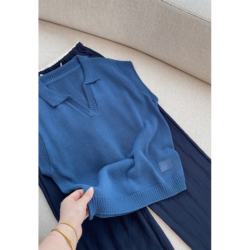 夏季冰丝薄款纯色polo领短袖针织衫女
