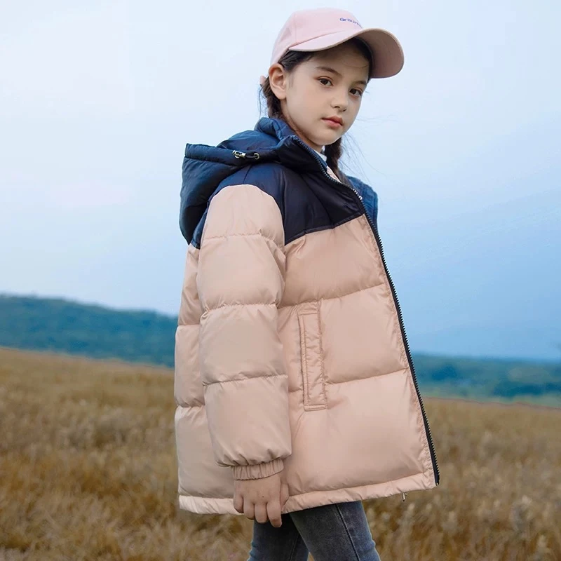 9939儿童羽绒服冬装2024短款冬季拼色加厚连帽外套