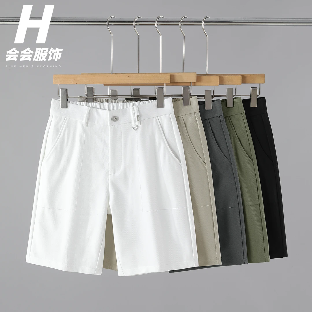 潮男新款休闲透气亲肤小个性点缀五分裤短裤夏季简约半松紧腰短裤