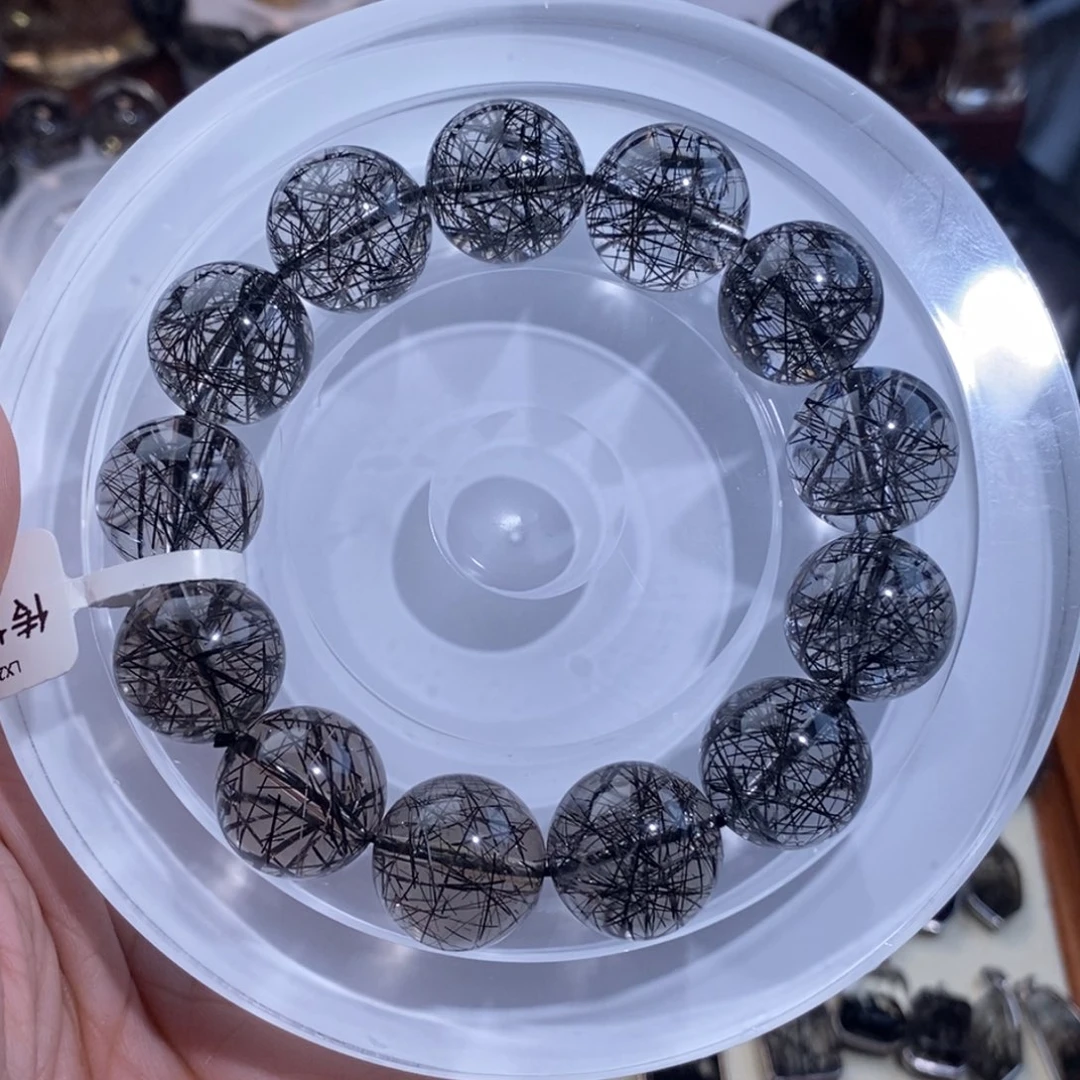 未镶嵌手链水晶黑发晶全透体满发蕾丝16mm