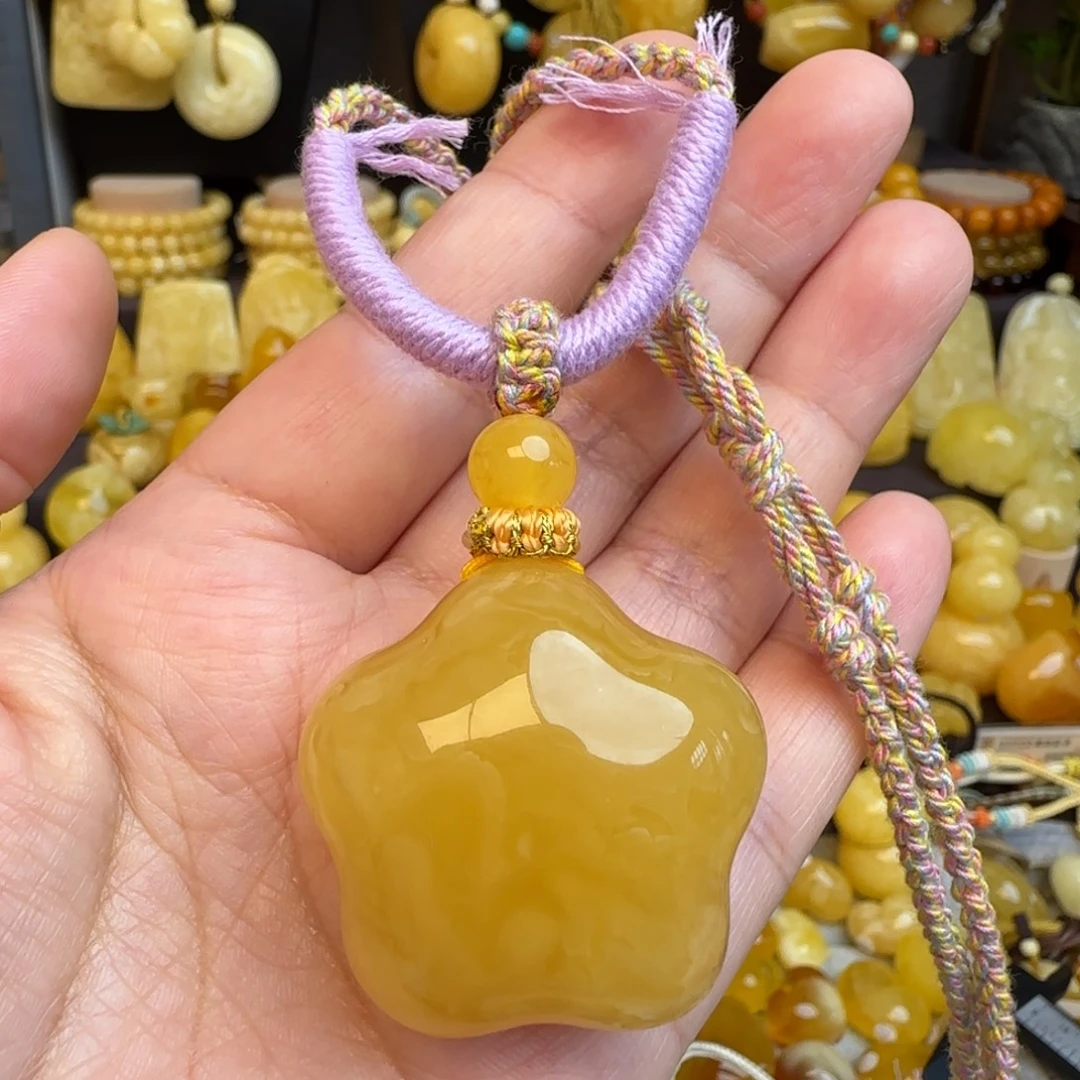 琥珀未镶嵌套链天然俄料浓蜡蜜蜡星星吊坠