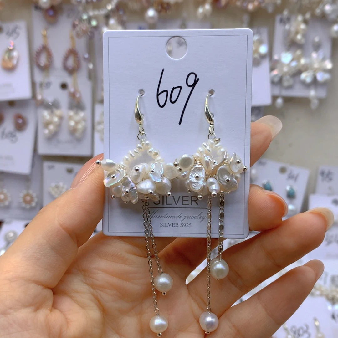 银S925镶嵌淡水珍珠耳饰