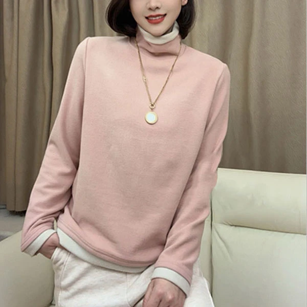 保暖高领打底衫女2025春秋新款时尚洋气拼色长袖百搭正肩显瘦上衣