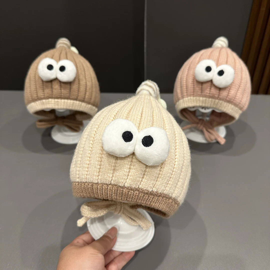 宝宝帽子男女童防风保暖套头帽秋冬季可爱护耳帽卡通婴儿毛线帽子