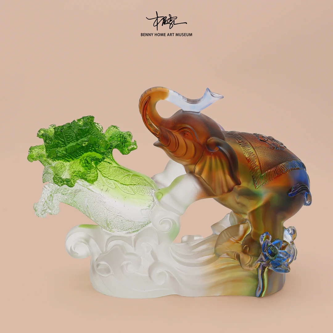 【本尼家】LL53非遗好物古法琉璃象上纳财高档大气客厅玄关摆件