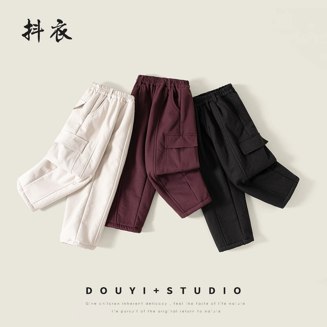 25冬季加绒加厚韩版中大童儿童长裤百搭宽松休闲工装裤小宝家童装