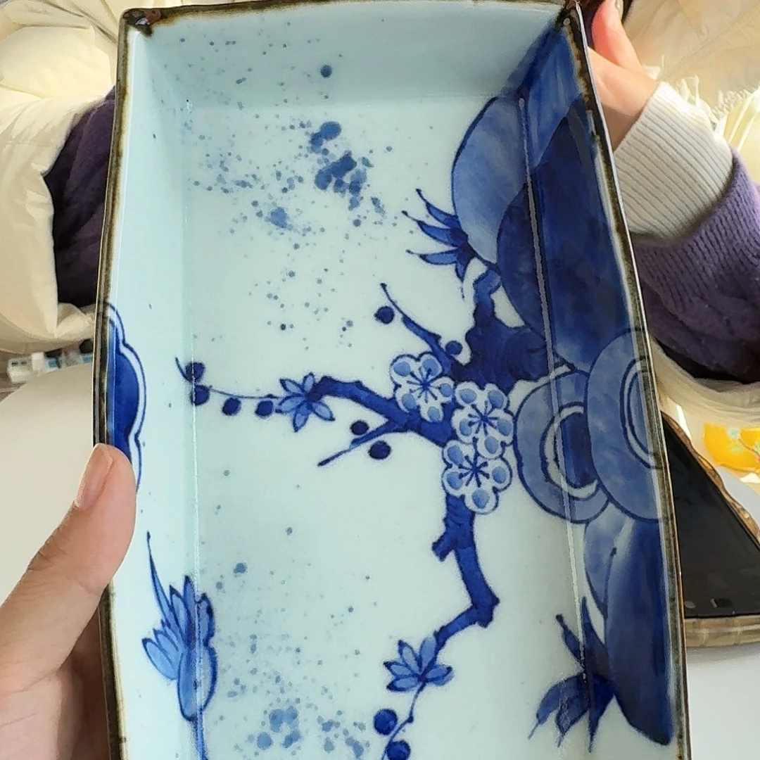 瓷片伊万里烧22厘米箱皿花鸟
