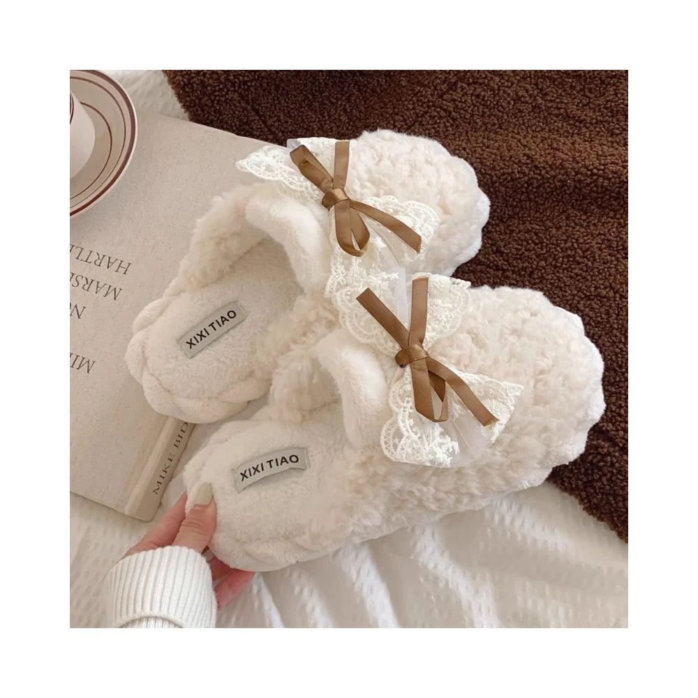 2025新款棉拖鞋时尚甜美可爱蝴蝶结月子鞋女冬季学生居家拖鞋防滑