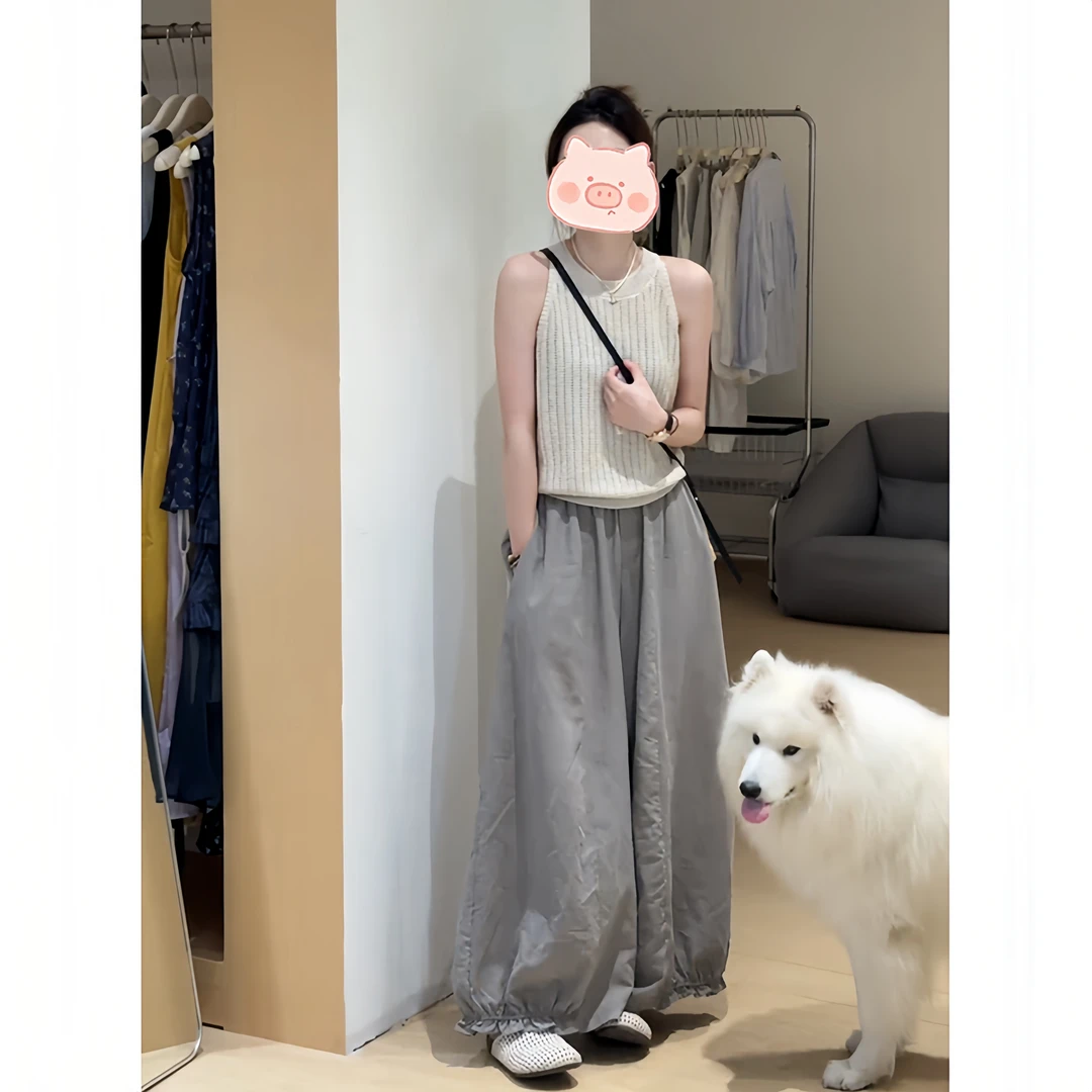 巨好看的夏装一整套韩系慵懒休闲减龄针织无袖上衣灯笼阔腿裤套装