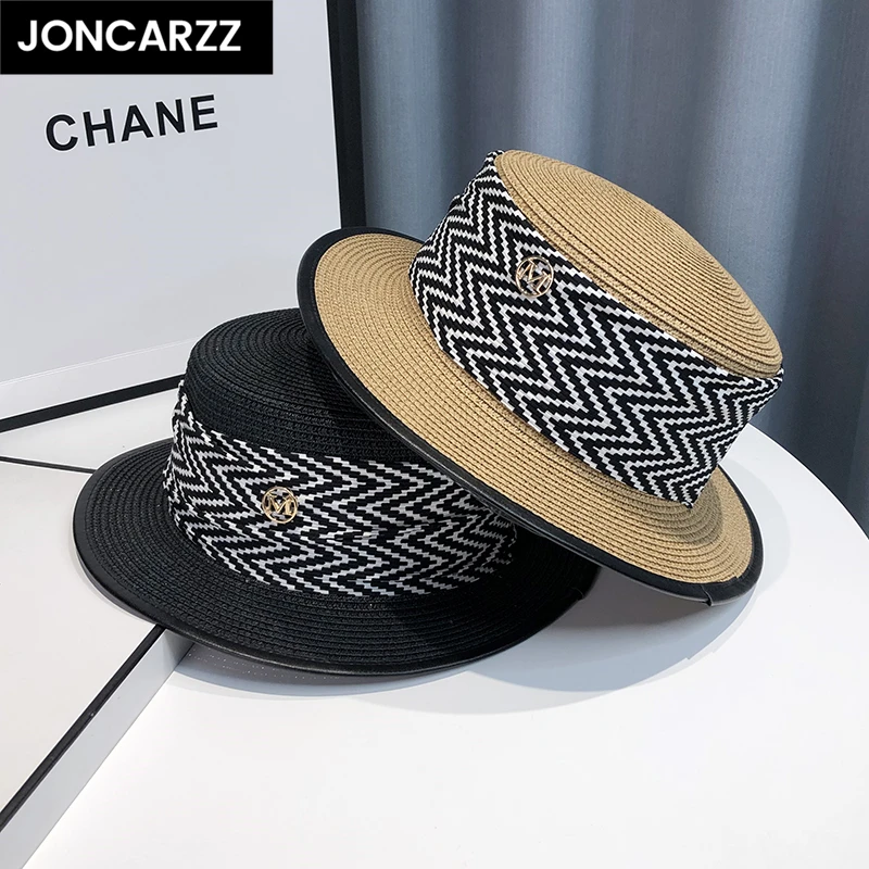 JONCARZZ防晒平顶小礼帽女款夏天草帽遮阳沙滩法式海边太阳帽