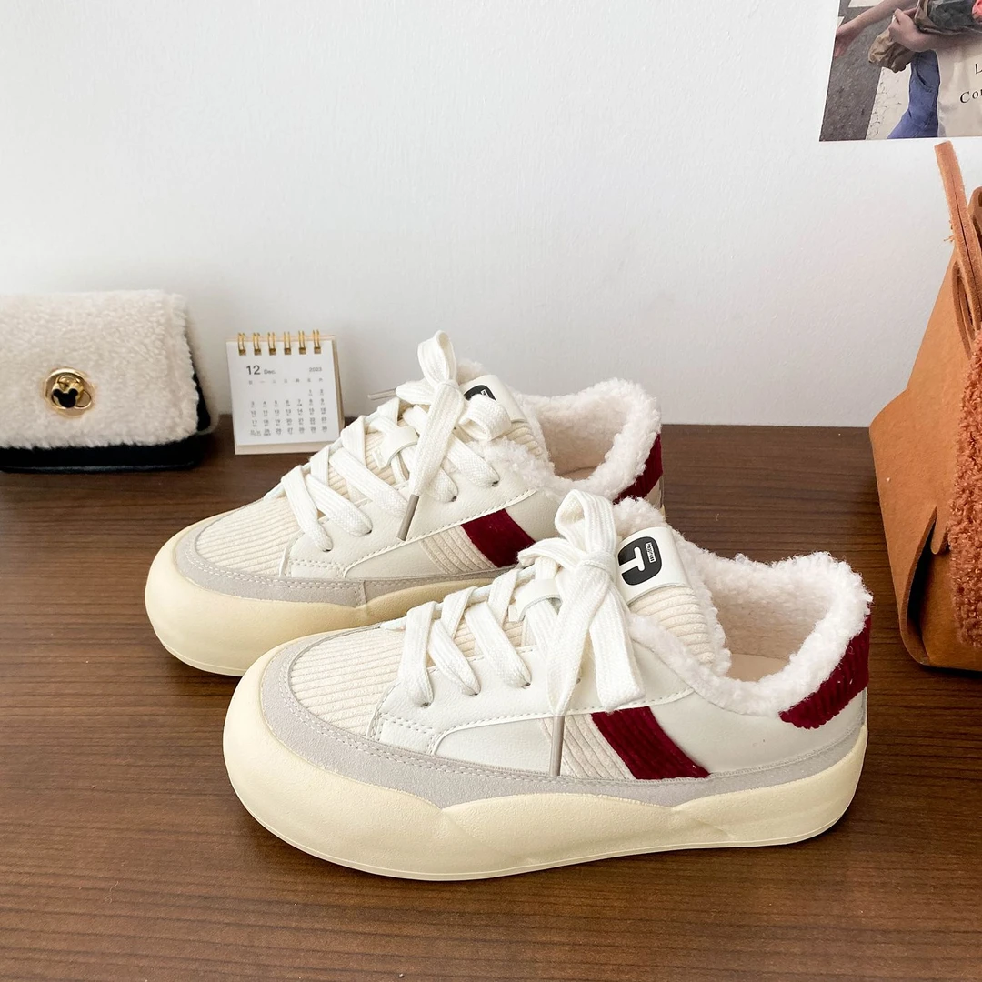 3303 米红棉鞋女冬加绒加厚运动鞋学生厚底鞋女2025新款秋冬板鞋