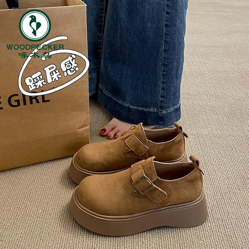 啄木鸟厚底松糕勃肯鞋女款2025年春季新款百搭一脚蹬复古乐福鞋子