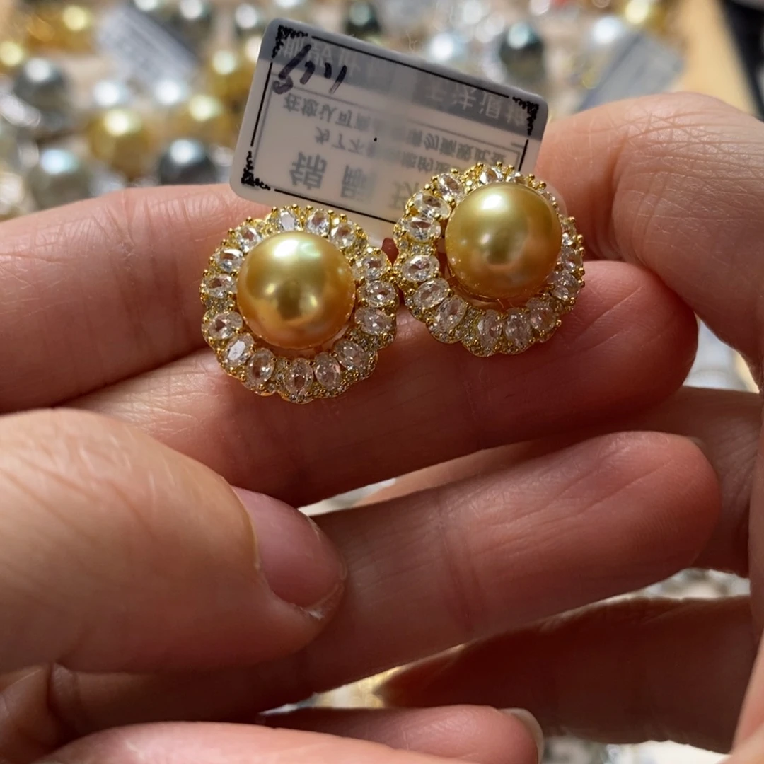 海水珍珠耳饰银S925镶嵌