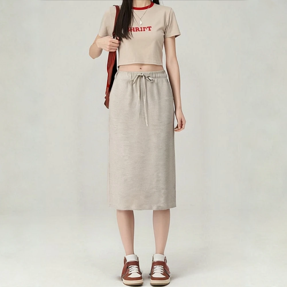 臻品牌折扣24冬绵羊毛复古松紧腰开叉毛呢中长款半身裙子女683壹