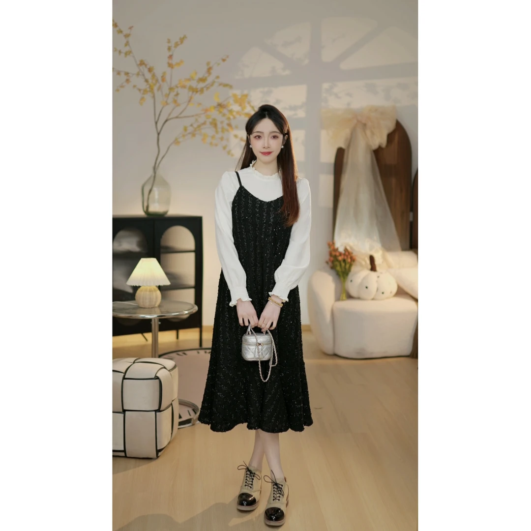 【星空梦幻E】秋季新款高级感收腰显瘦小香风亮片连衣裙