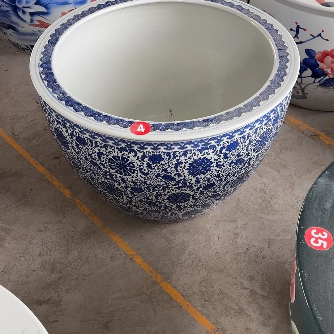 缸正品77陶瓷鱼缸缠枝莲