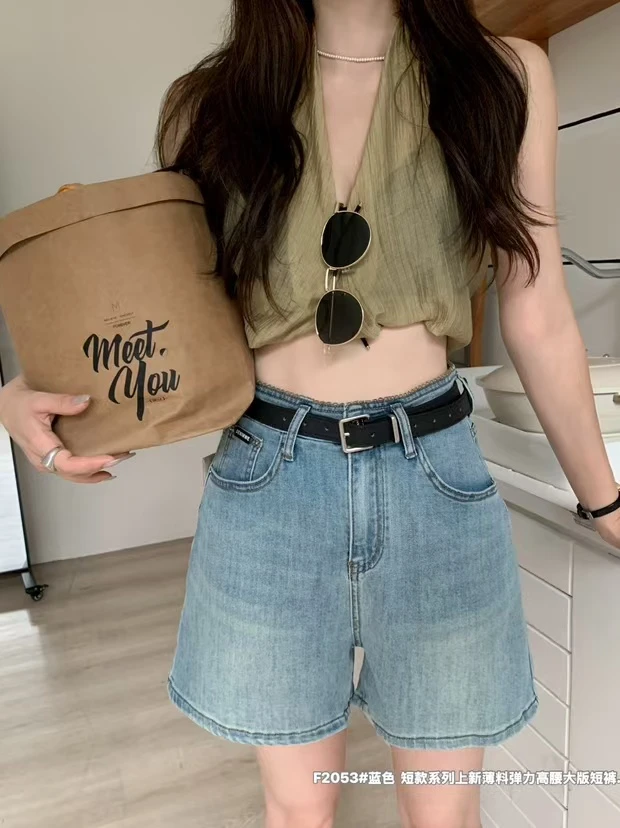 2053高弹力4分牛仔裤