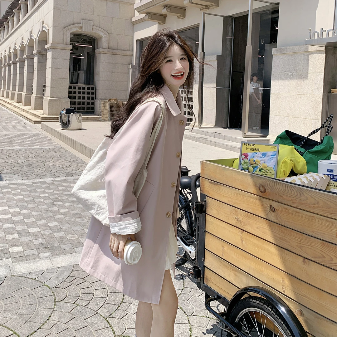 粉色巨好看温柔减龄短款风衣外套女2025早秋小个子简约设计感大衣