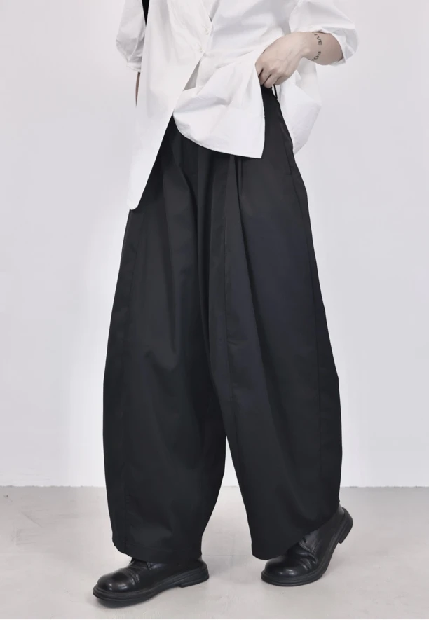 【黑白工作室】暗黑系老爹阔腿裤女夏季薄款高腰休闲裤弯刀裤长裤子