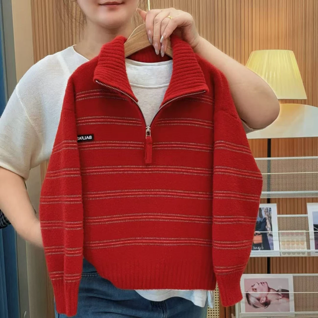 不起球超柔软新年款儿童加厚毛衣时尚新款中大童秋冬红色百搭立领