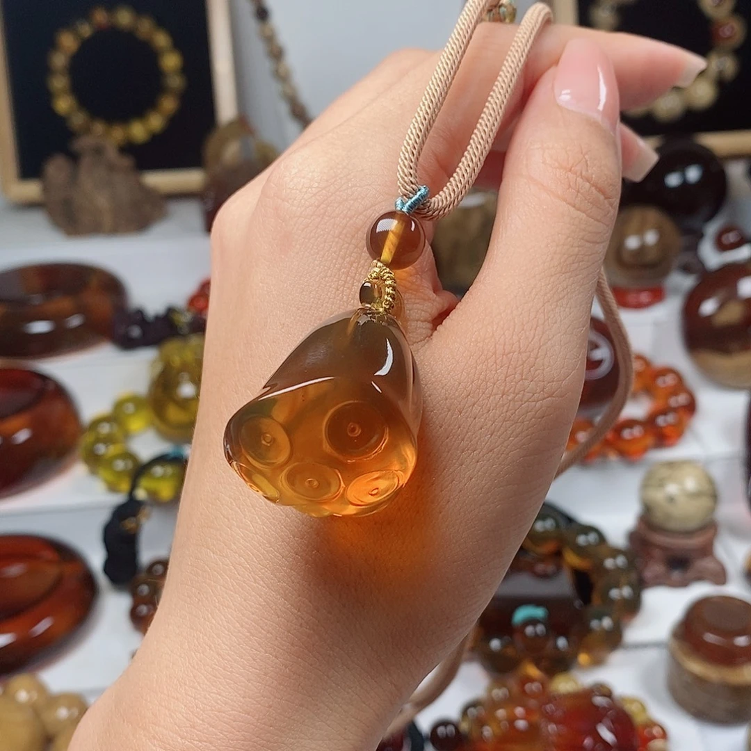 琥珀未镶嵌颈饰橘蜜果冻料莲蓬